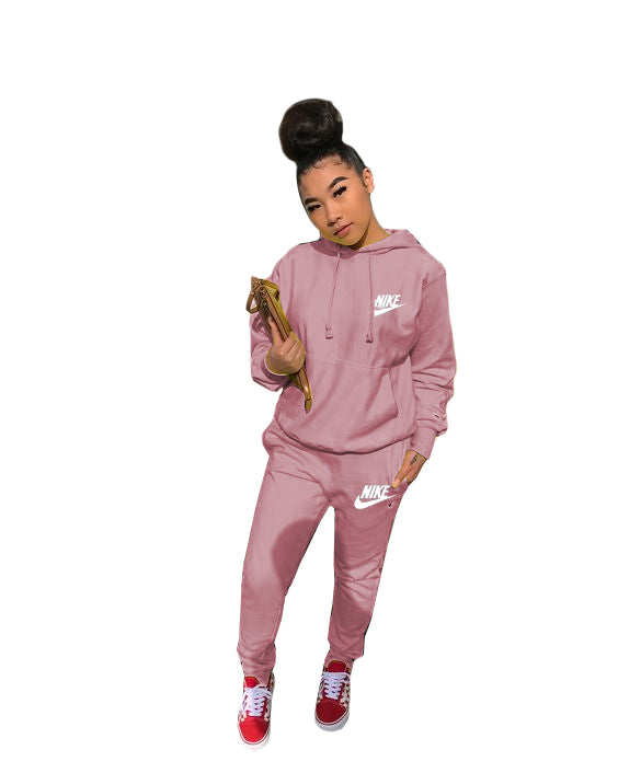 Women's Fashion Casual Embroidered Hooded Two-Piece Pants Set