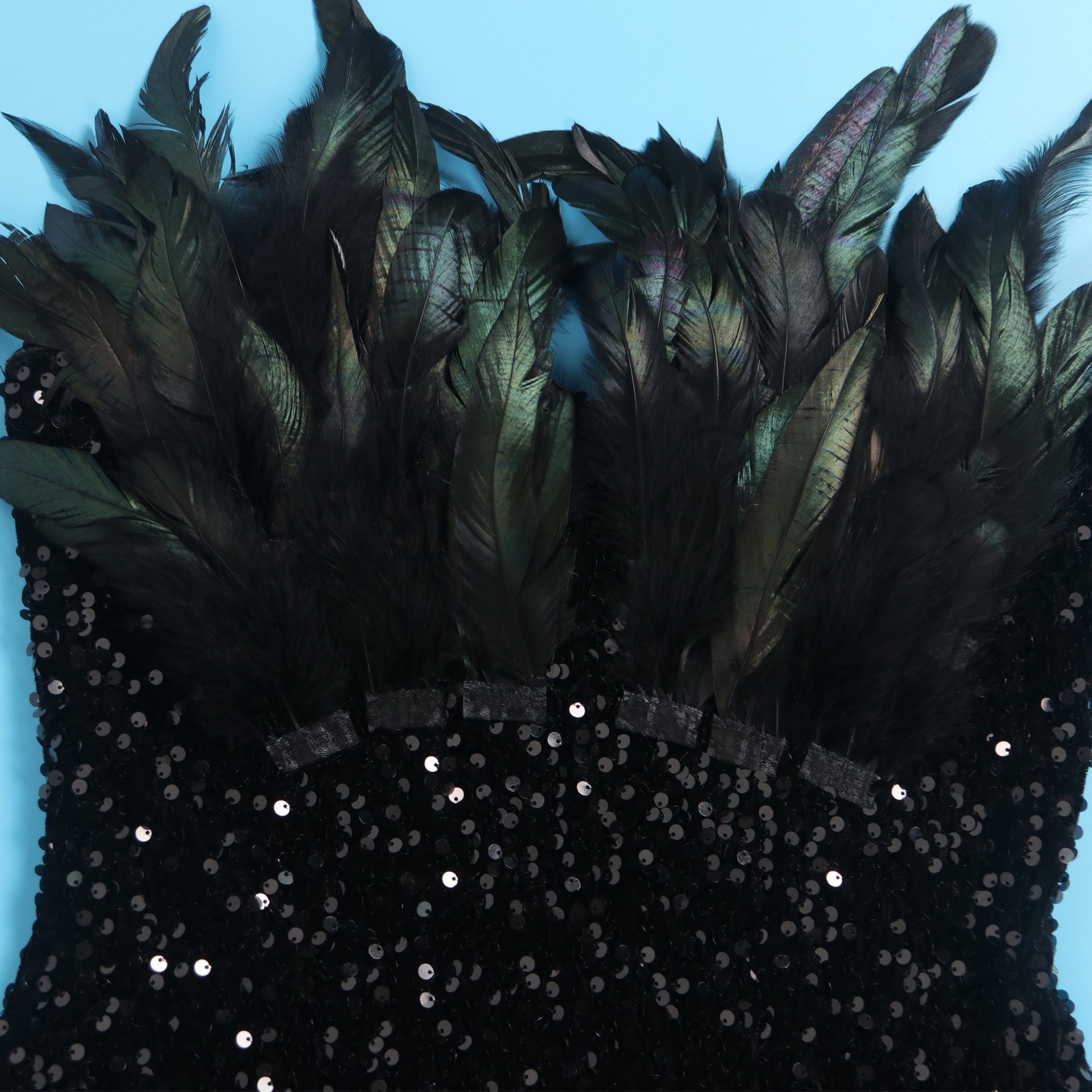 Sexy Feather Sequin Strapless Tight Fitting Slim Bodycon Dress 36