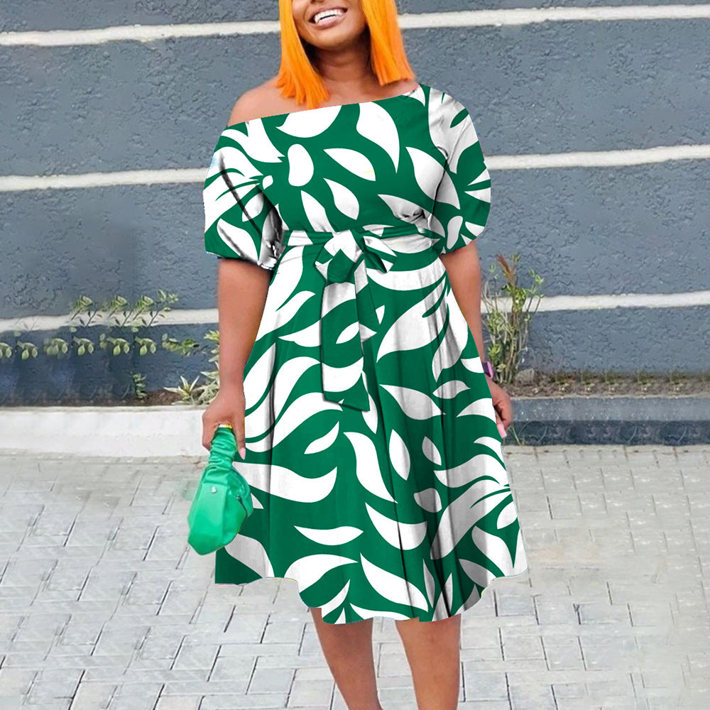 Women's Spring Summer Style Fashion Chic Belt African Plus Size A-Line Dress 4