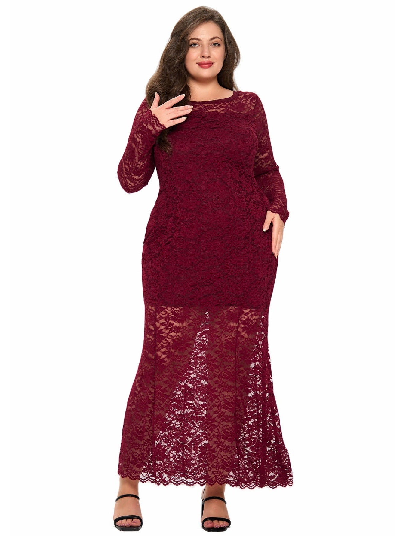 Plus Size Women lace fishtail dress