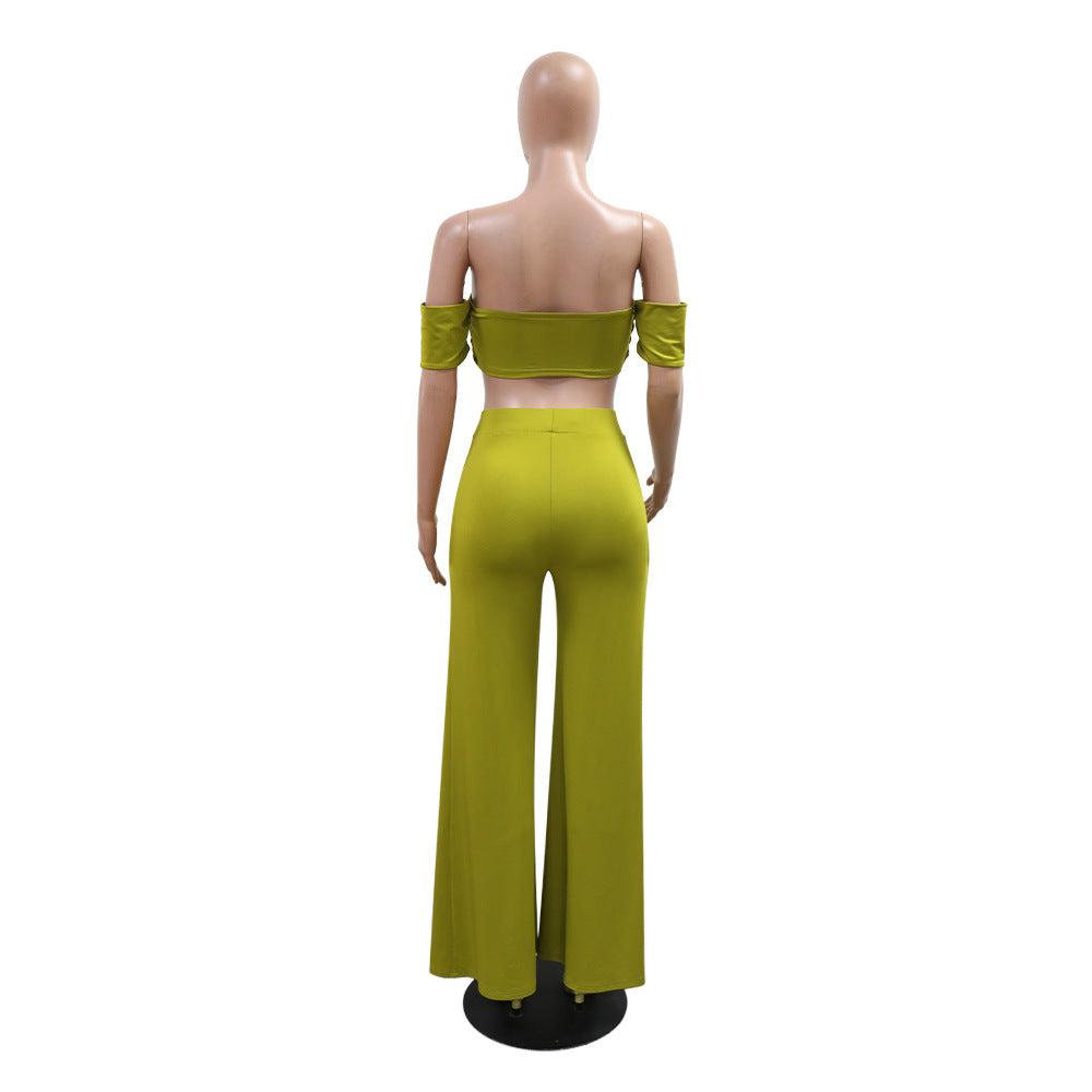 Women Strapless Top and Slit Wide Leg Pants Two-Piece Set 8