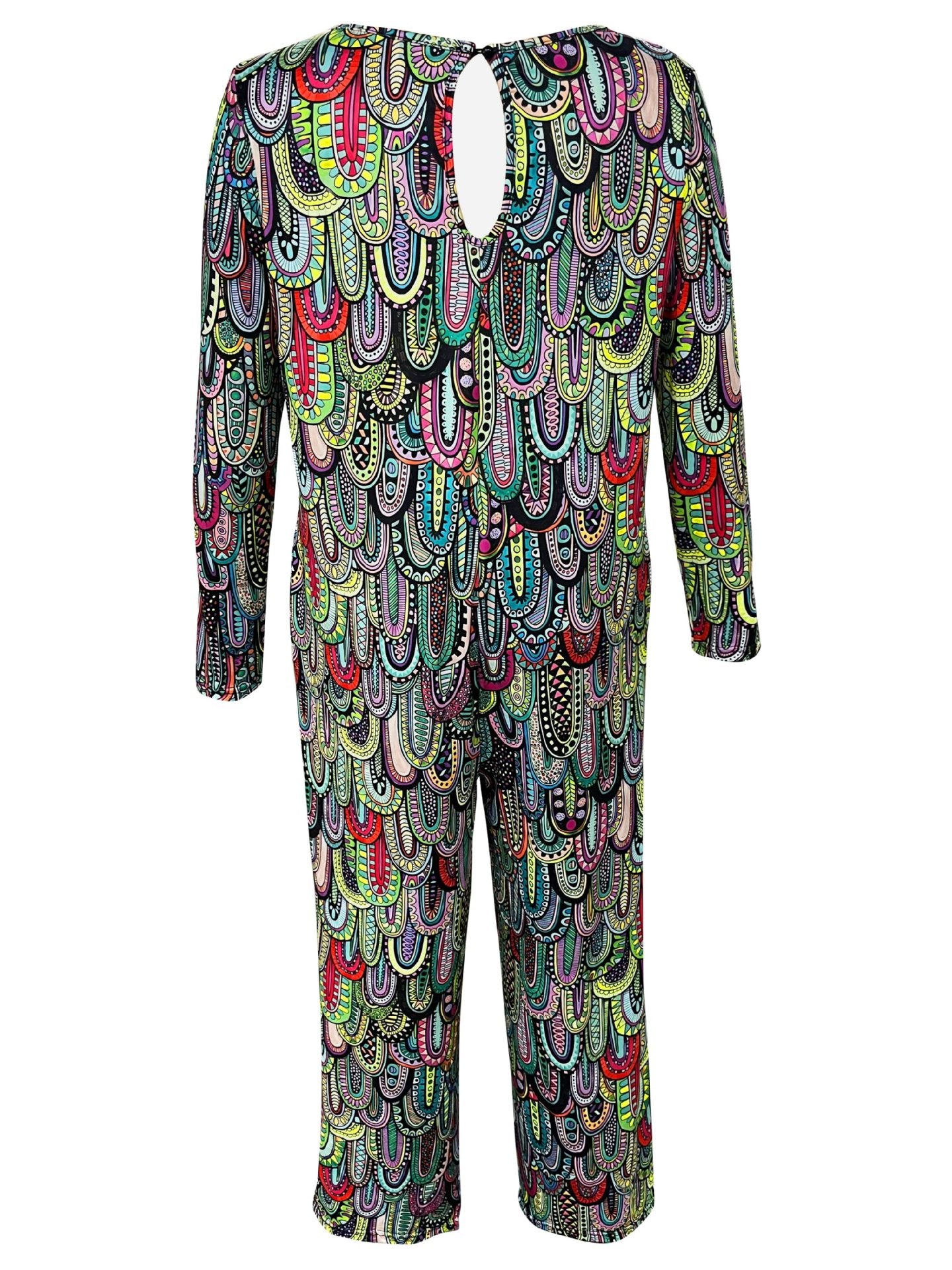 Women Print Casual Round Neck Loose Long Sleeve Jumpsuit 12