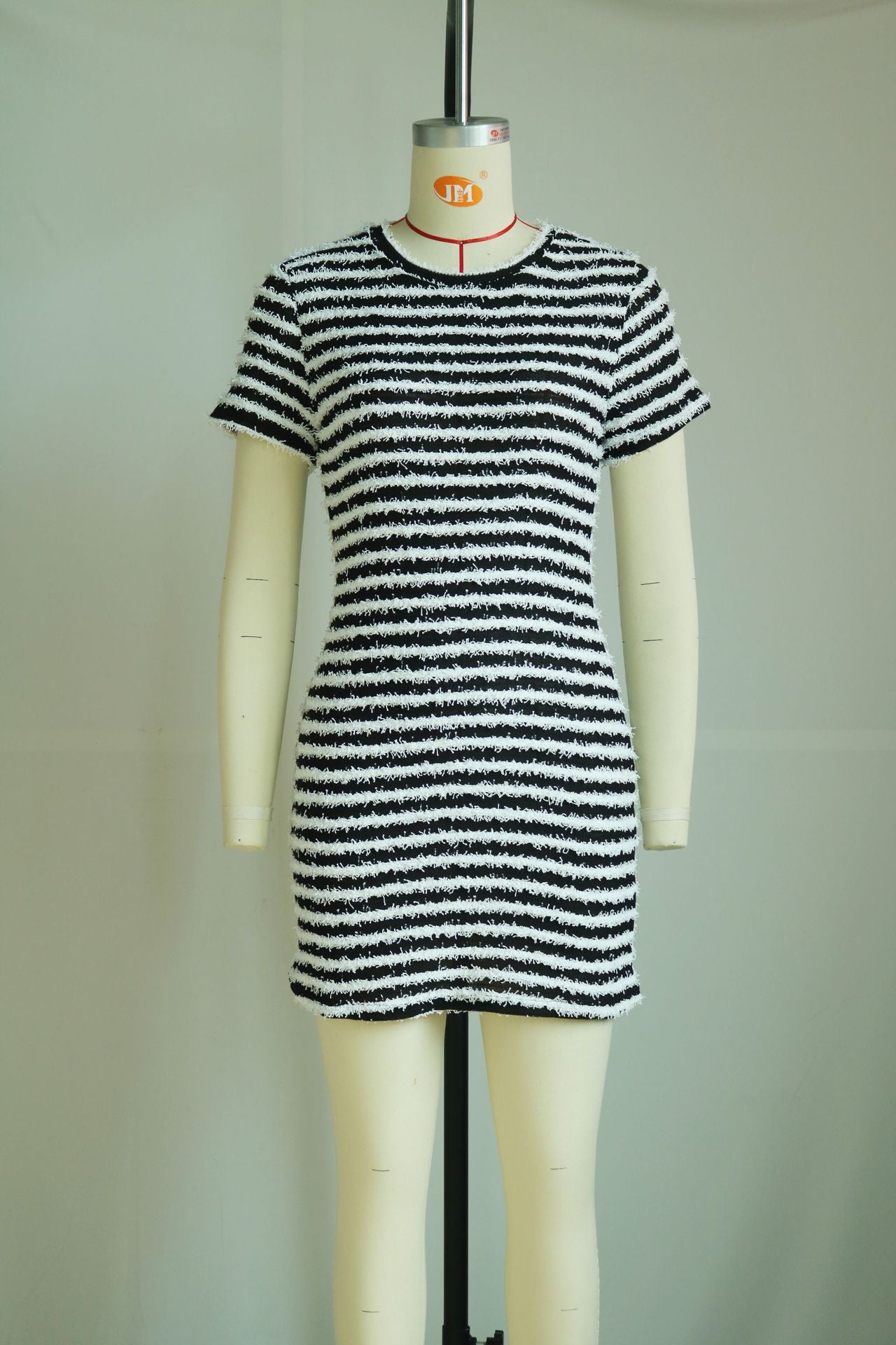 Knitting Stripe Sexy Slim Round Neck Short Sleeve High Waist Bodycon Dress 9