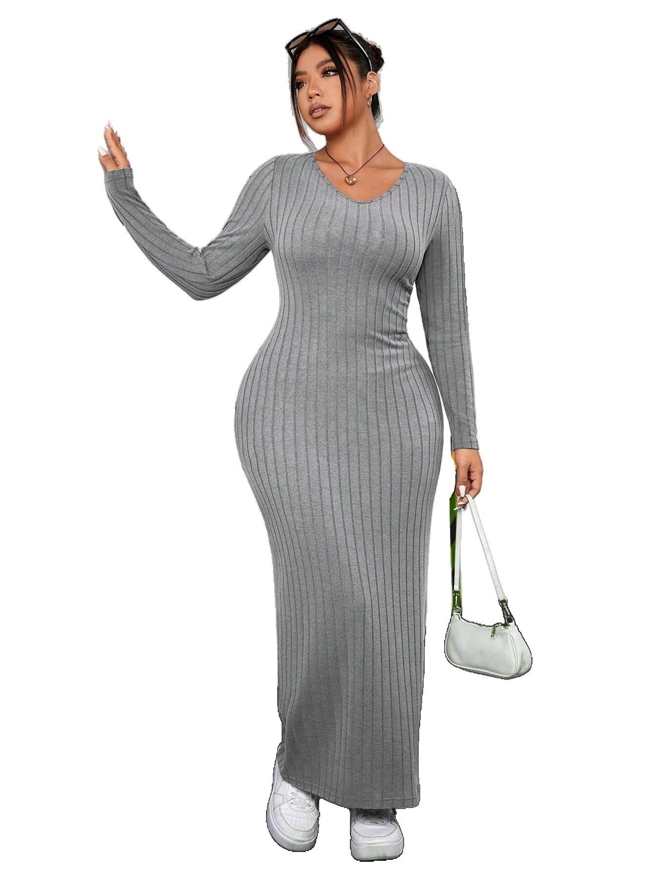 Sexy Fashion Solid Color Long Sleeve Knitted Winter Women's Dress 7