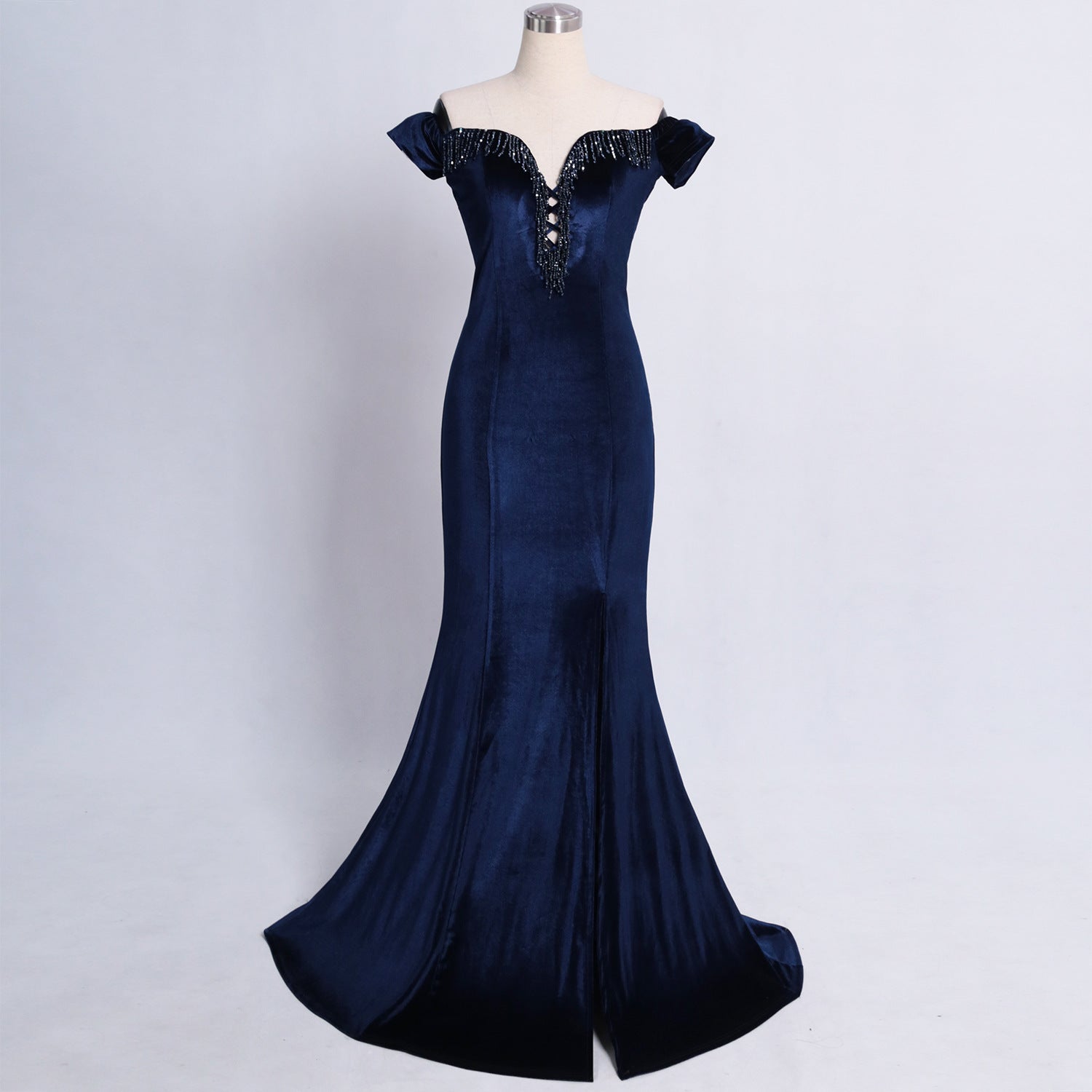 sexy off shoulder mermaid long velvet Formal Party evening dress 25