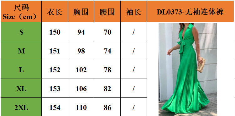 Women'S Fall Fashion V-Neck Sleeveless Turndown Collar Loose Wide Leg Jumpsuit 23