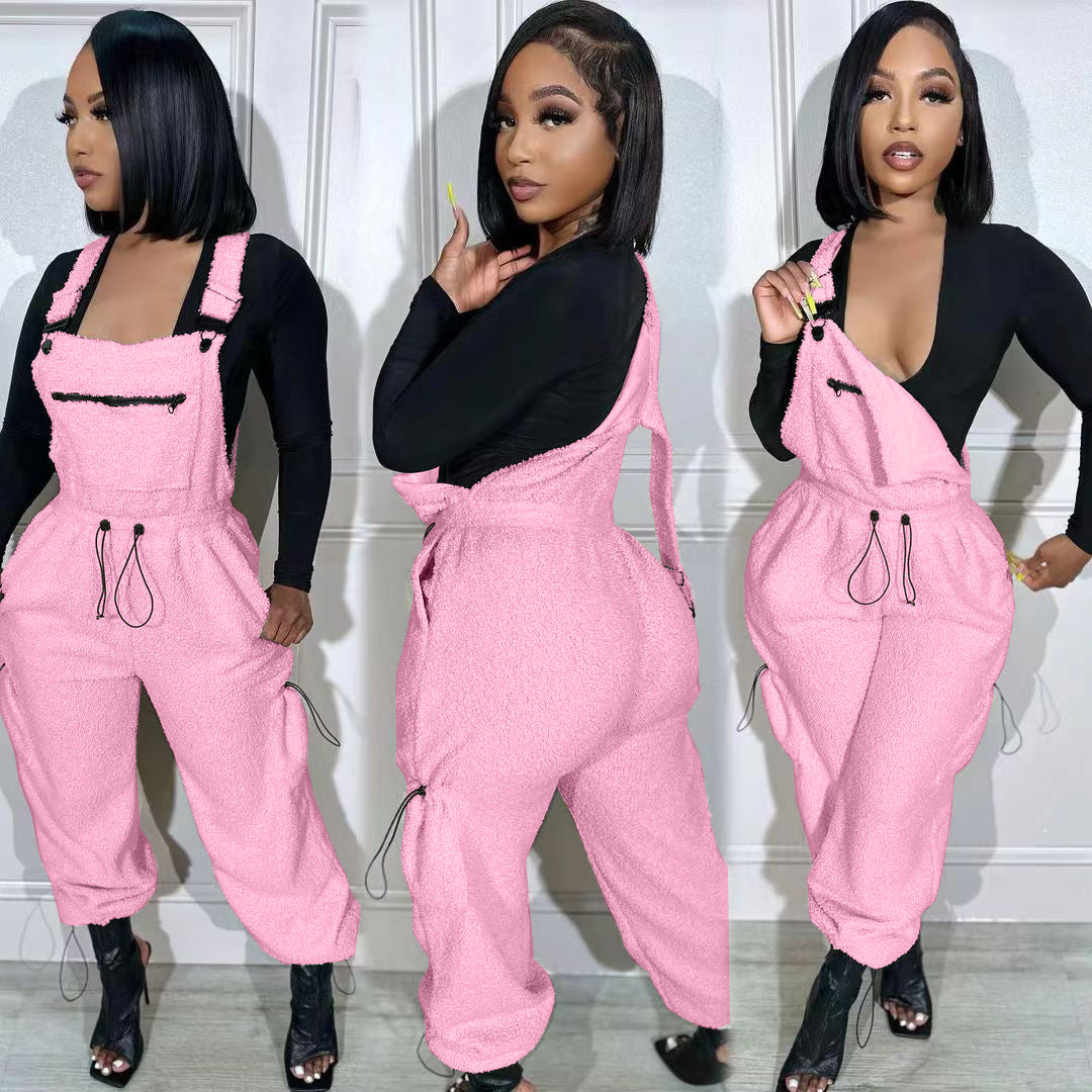 Casual Women's Loose Fashionable Drawstring Overalls Jumpsuit 4