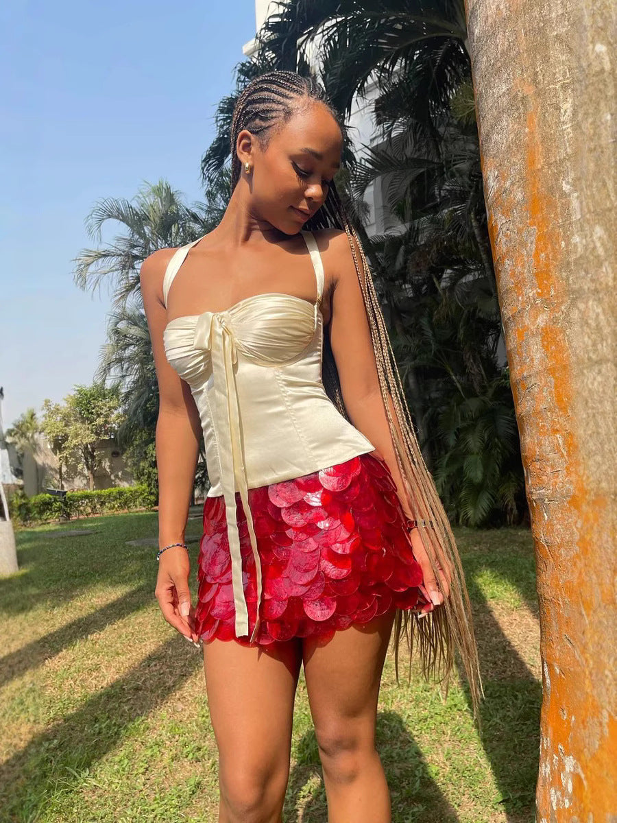 Glitter Sexy Solid Color Short Sequin Mini Skirt 7