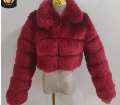 Long Sleeve Turndown Collar Faux Fur Women's Jacket 12