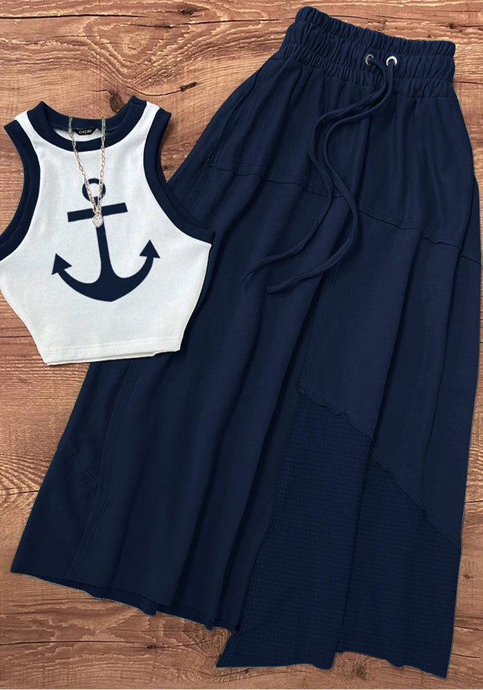 Women's Color-Blocked Tank Top + A-Line Skirt 2-Piece Set