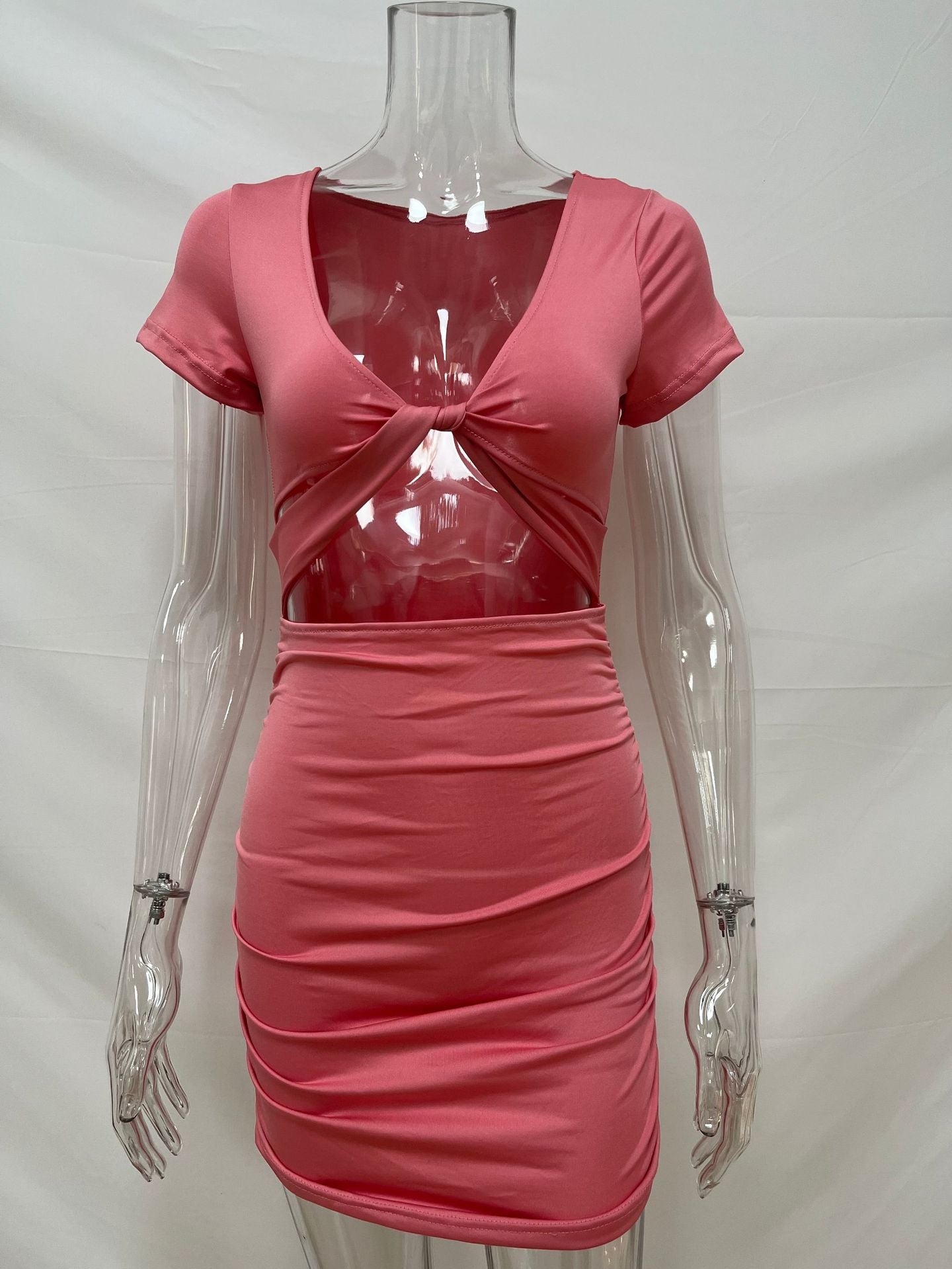 Women Summer Sexy V-Neck Short Sleeve Bodycon Dress 31