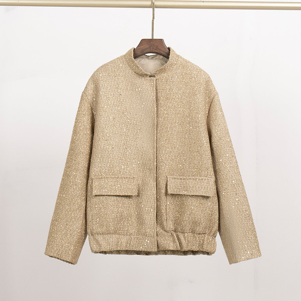 Women gold thread sequined Stand Collar jacket 8