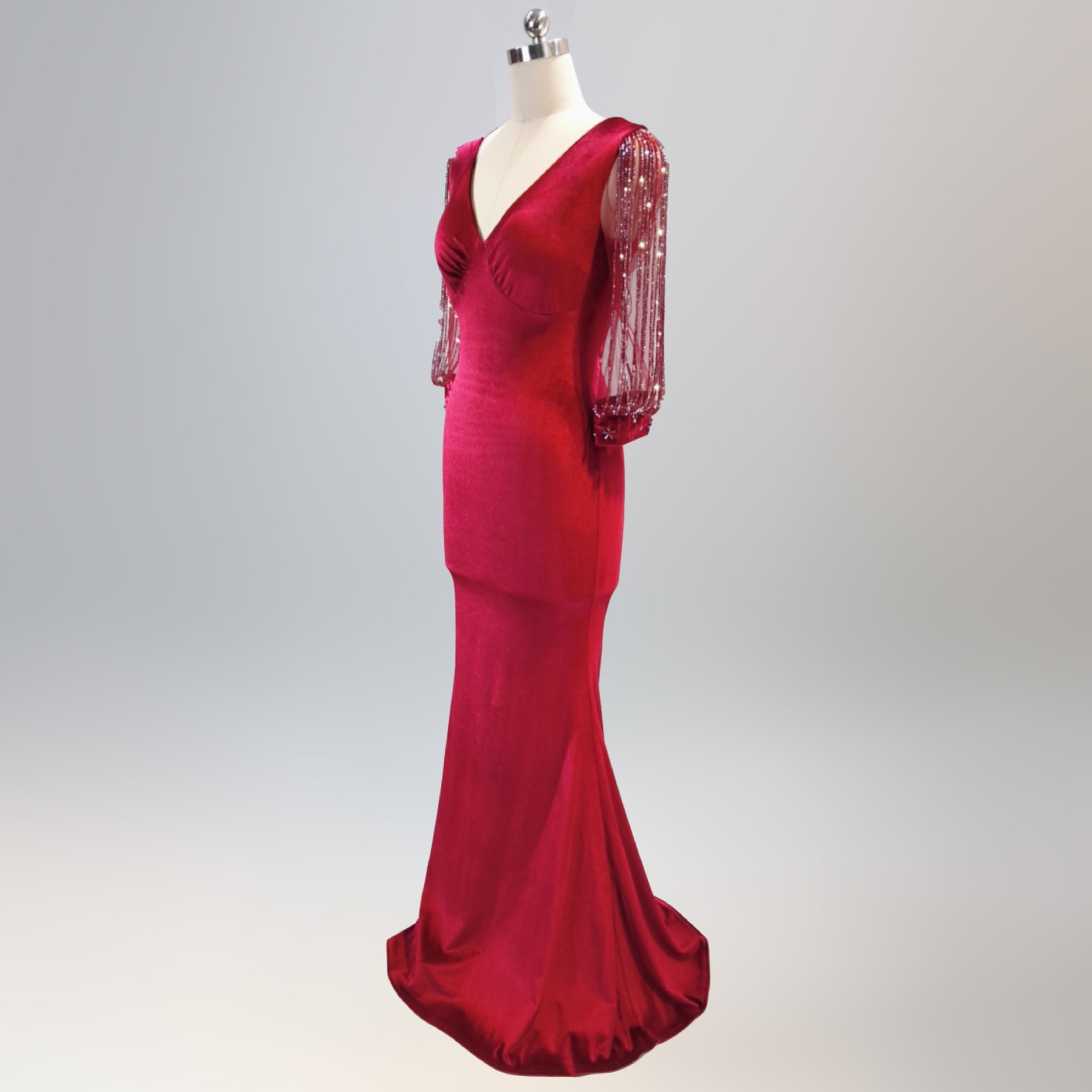 sexy velvet crystal diamond chain bride clothing winter long-sleeved mermaid long evening dress 23