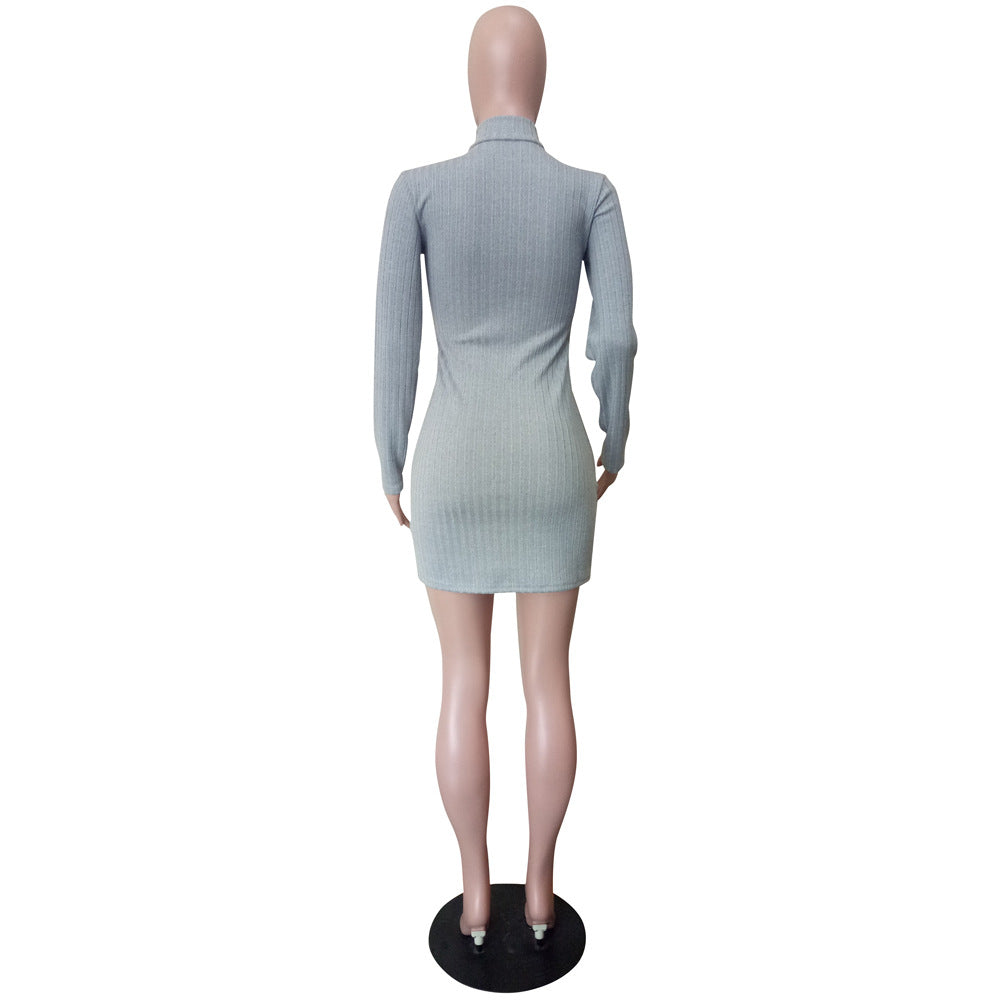 Women Fall and Winter Solid Single-breasted Asymmetric Sweater Dress 13