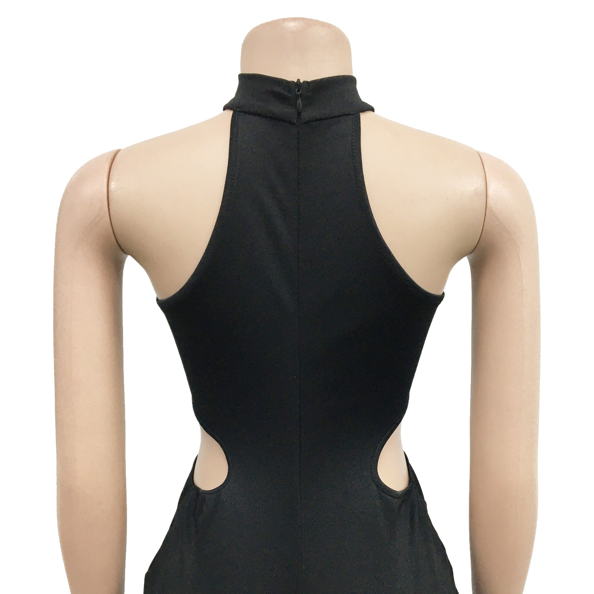 Women Solid Sexy Halter Neck Cutout Jumpsuit 20