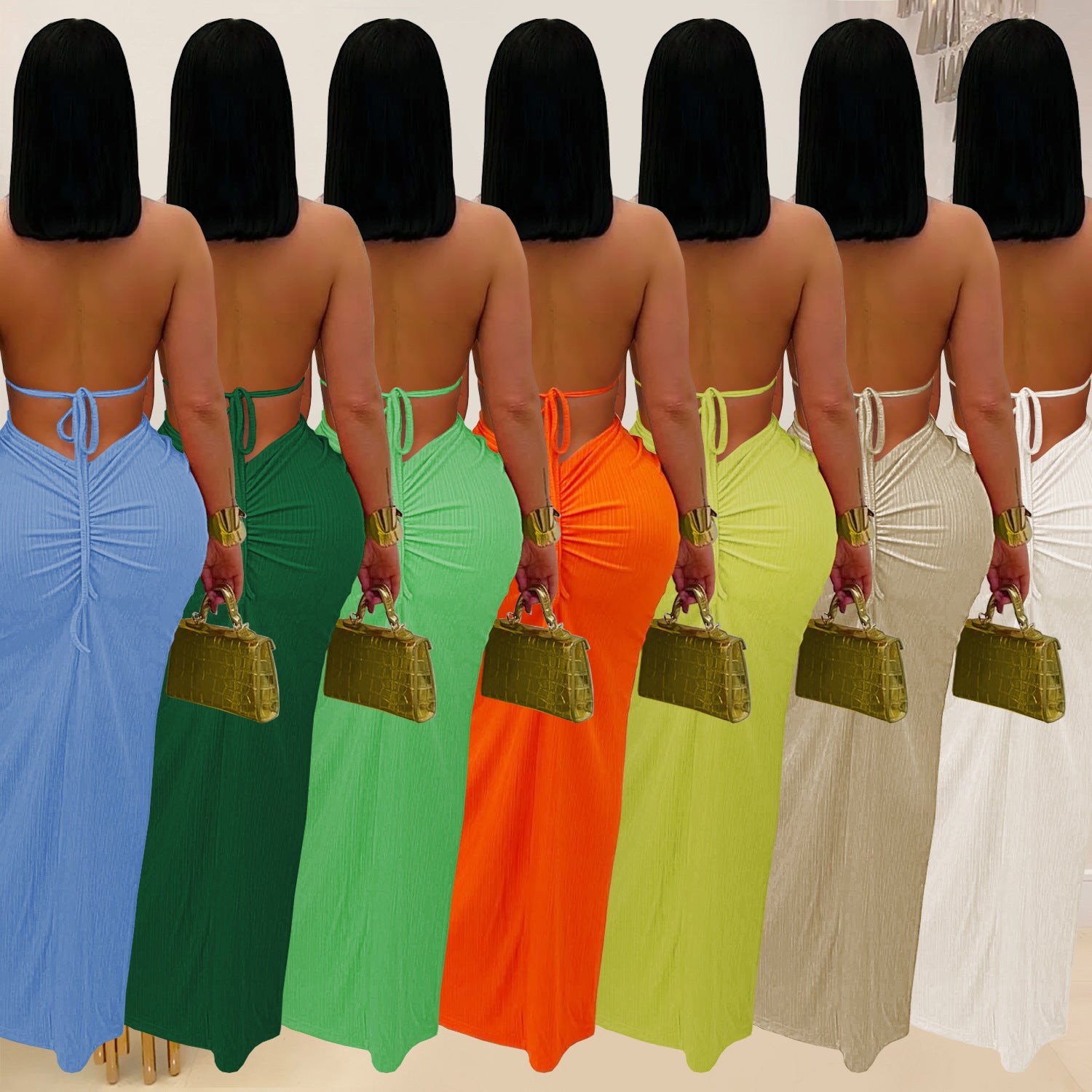 Women sexy knitting Halter Neck Backless Solid Dress 36