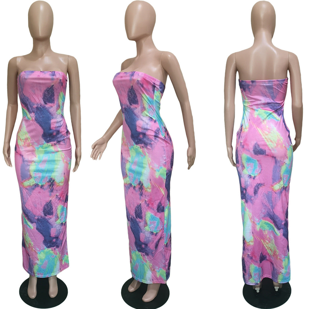 Women's Plus Size Women's Spring/Summer Colorful Tie Dye Off Shoulder Wrap Dress 15
