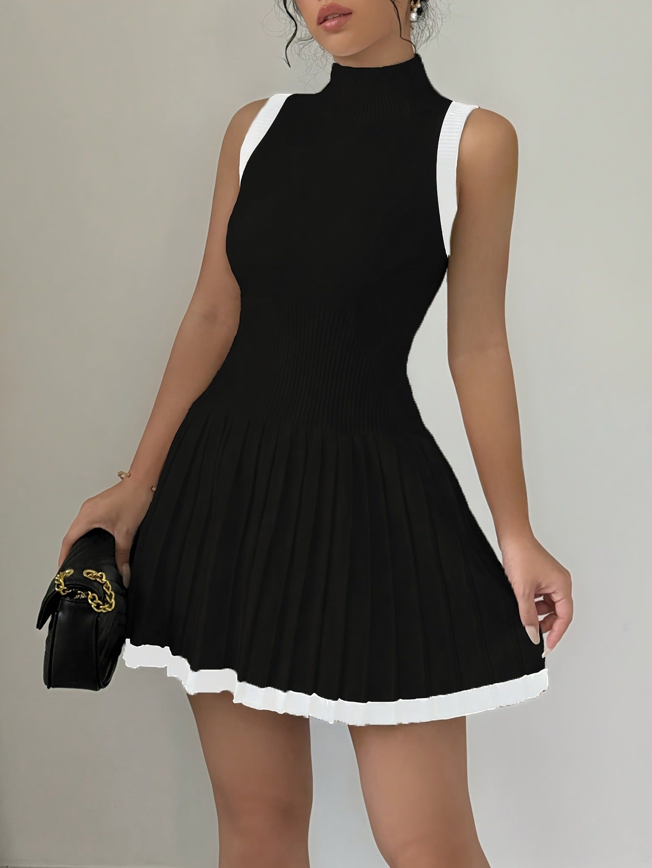 Women Contrast Elegant Summer Knitting Sleeveless Dress