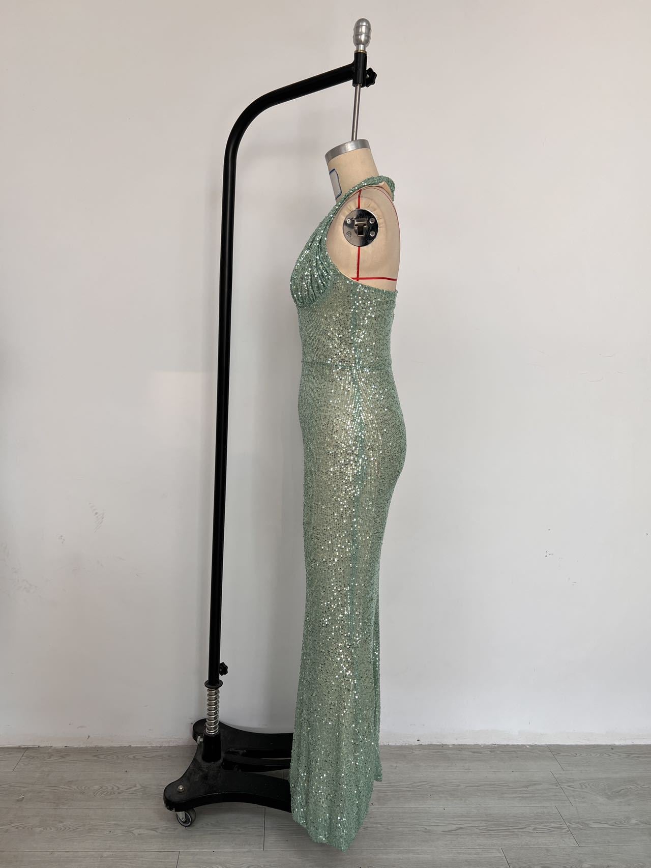 Women Sexy One-shoulder Sequin Bodycon Formal Party Party Evening Dress 7