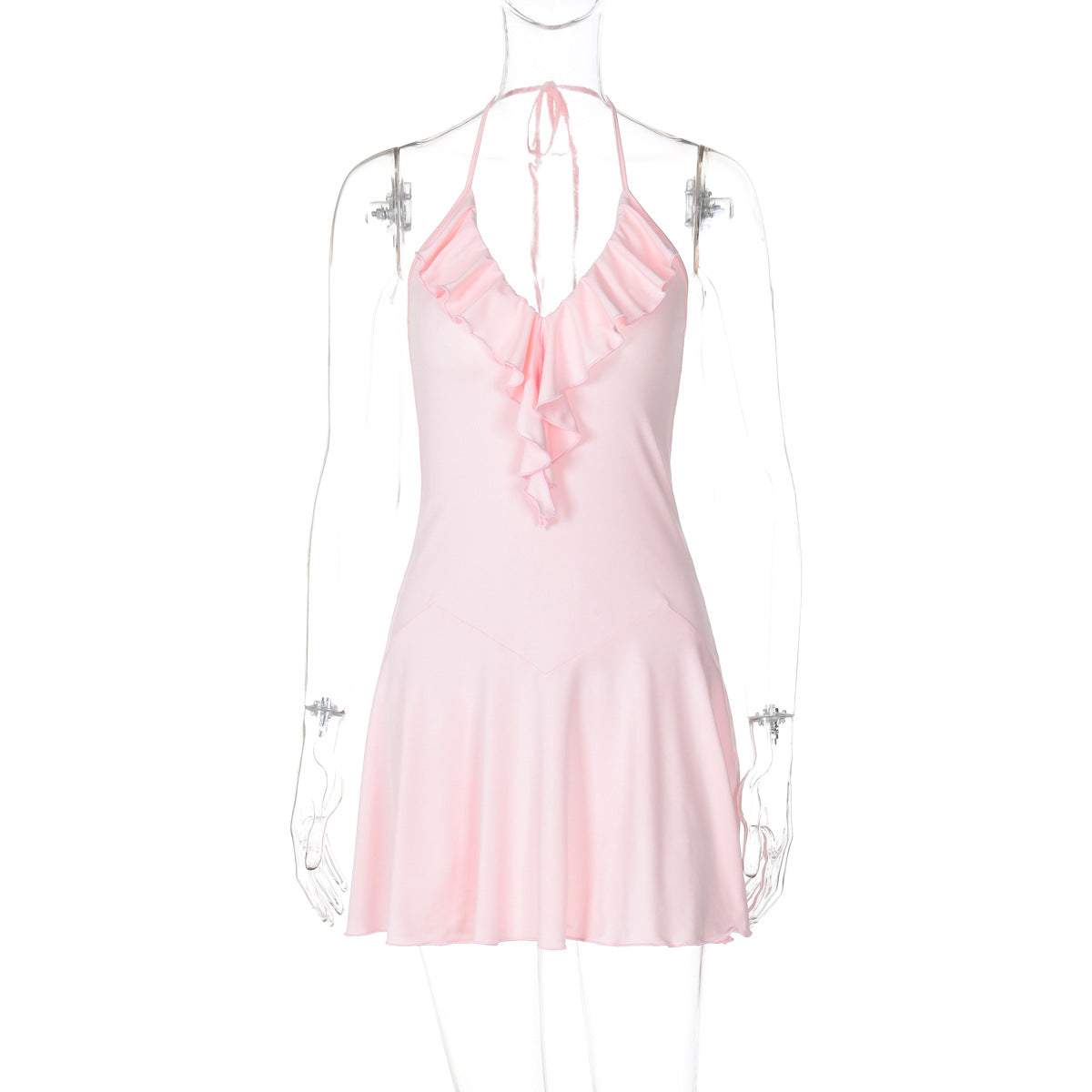Summer Ruffle V-Neck Sexy Tie Halter Low Back Mini Dress 6