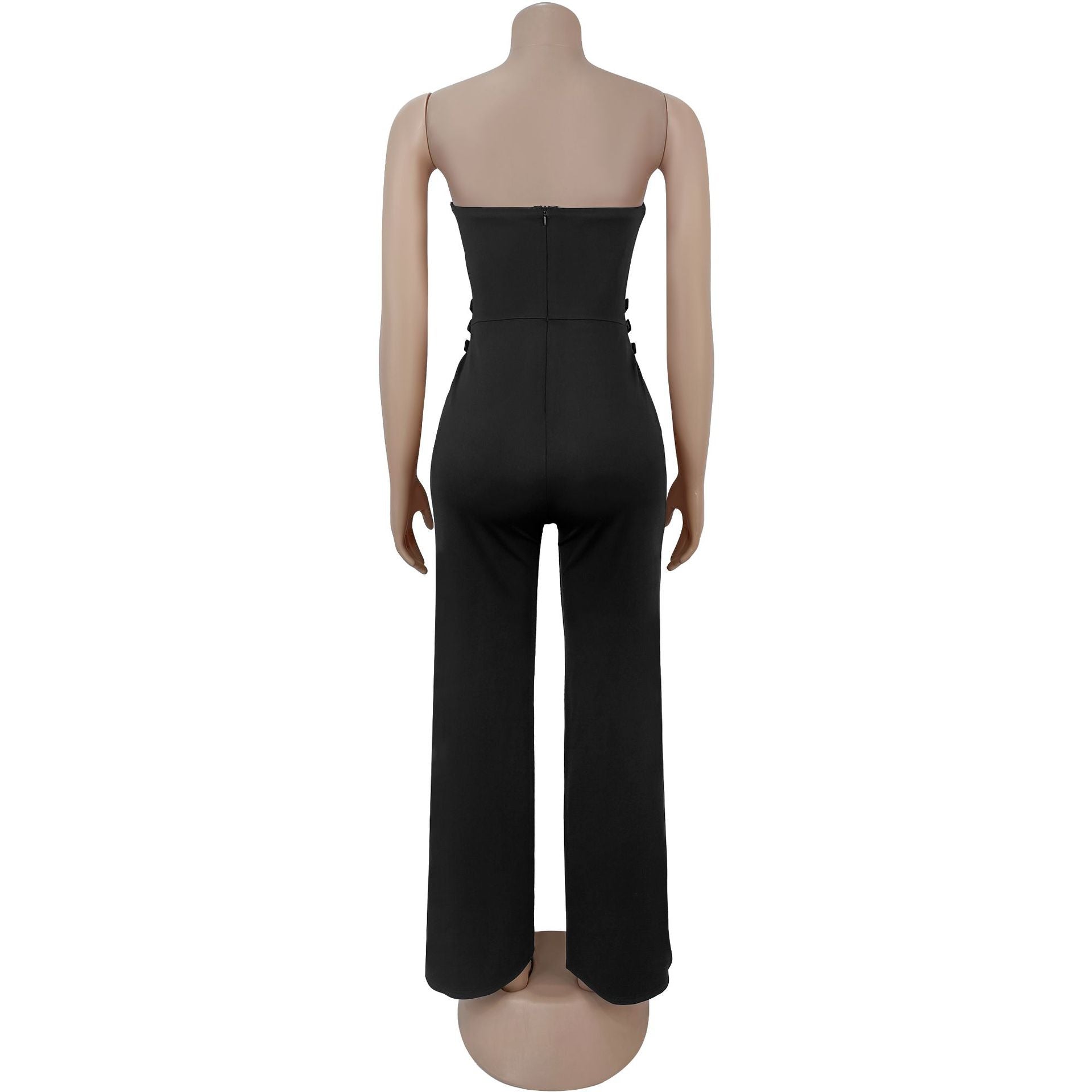 Women Casual Sexy Strapless Jumpsuit with Metal Buckles 6