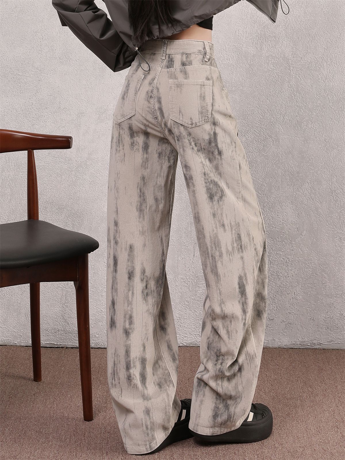 Women Autumn American Tie-Dye Stretchy Denim Wide-Leg Pants 5