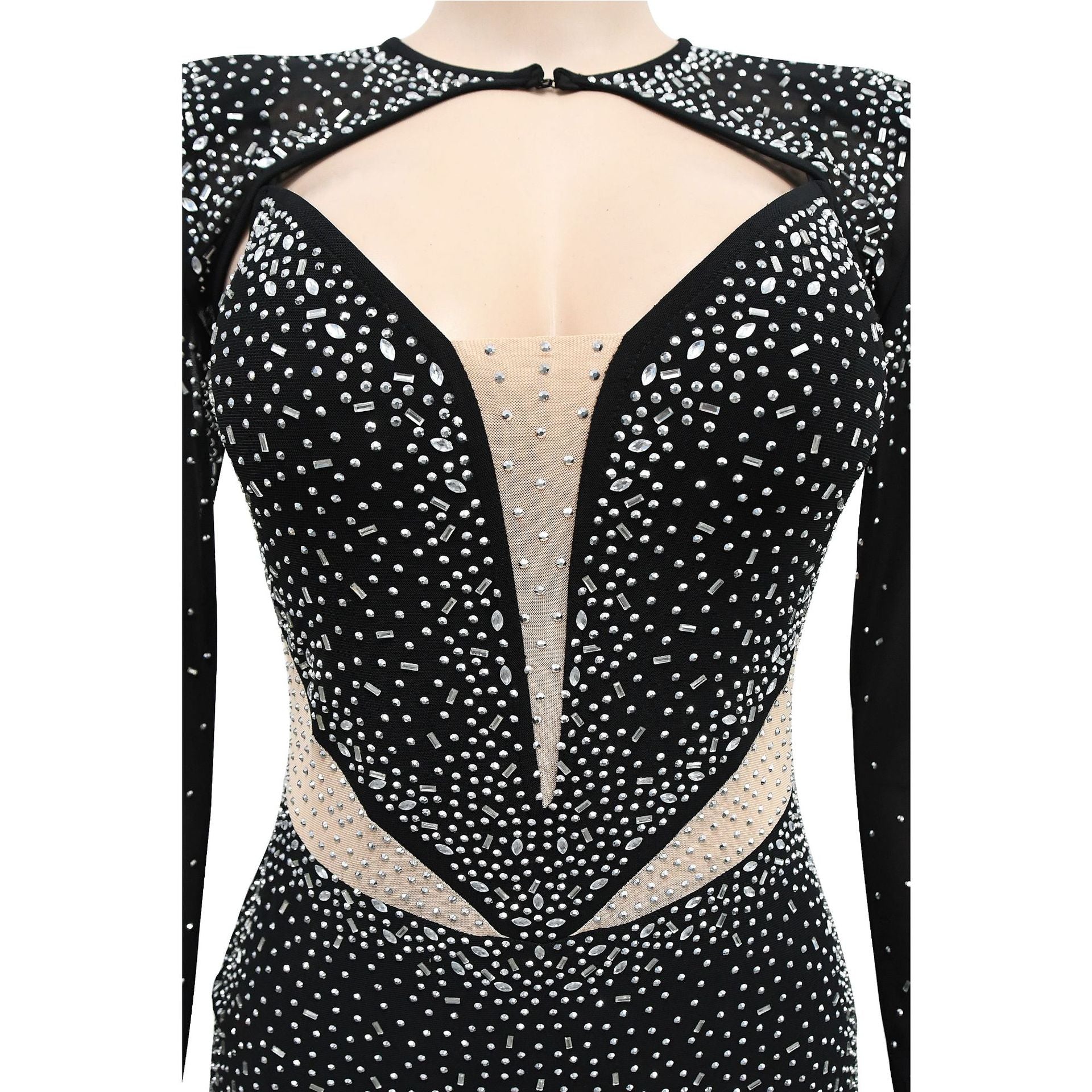 Women's Fashion Solid Color Mesh Beaded Long Sleeve Dress 18