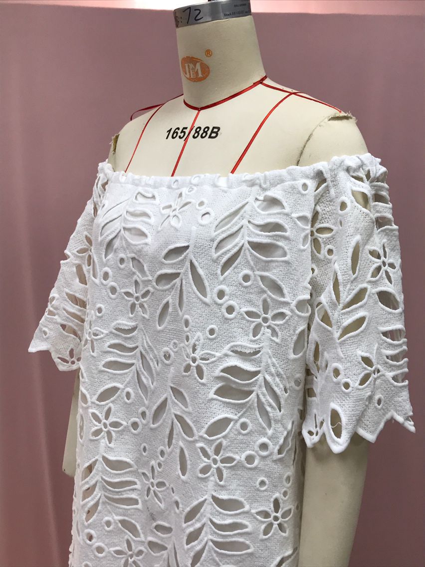 Spring Summer Solid Color Lace Half-Sleeve Off Shoulder Fashion Casual Dress 23