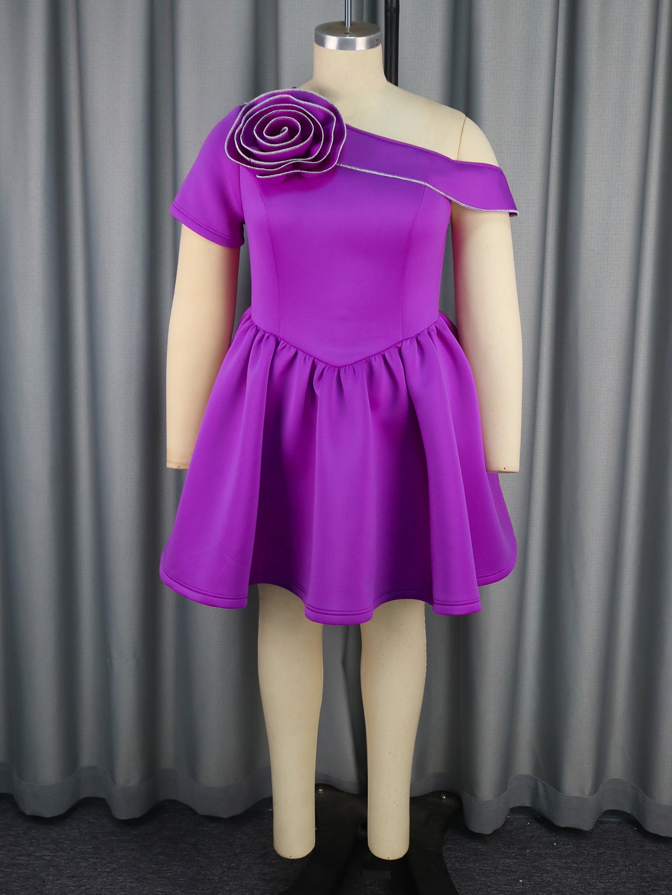 Summer Slash Shoulder Floral Slim Waist Plus Size A-line Party Dress 6