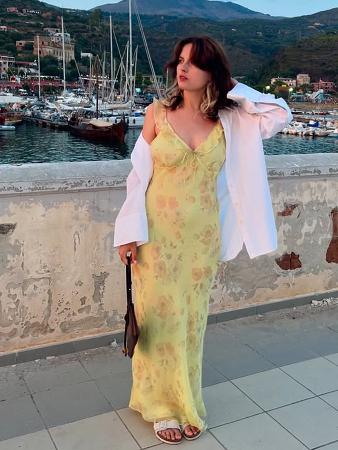 Chic Holidays Floral Strap Ruffle Sexy Flying Sleeve Long Dress 6