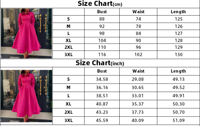 Women's Autumn Solid Color Turndown Collar Long Sleeve A-Line African Dress 10