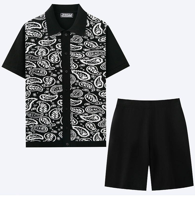 Men's Summer Knitting Polo Top and Shorts Two Piece 4