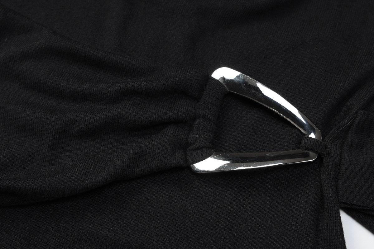 Women Autumn Sexy Solid Backless Long-Sleeved Ribbon Dress 17