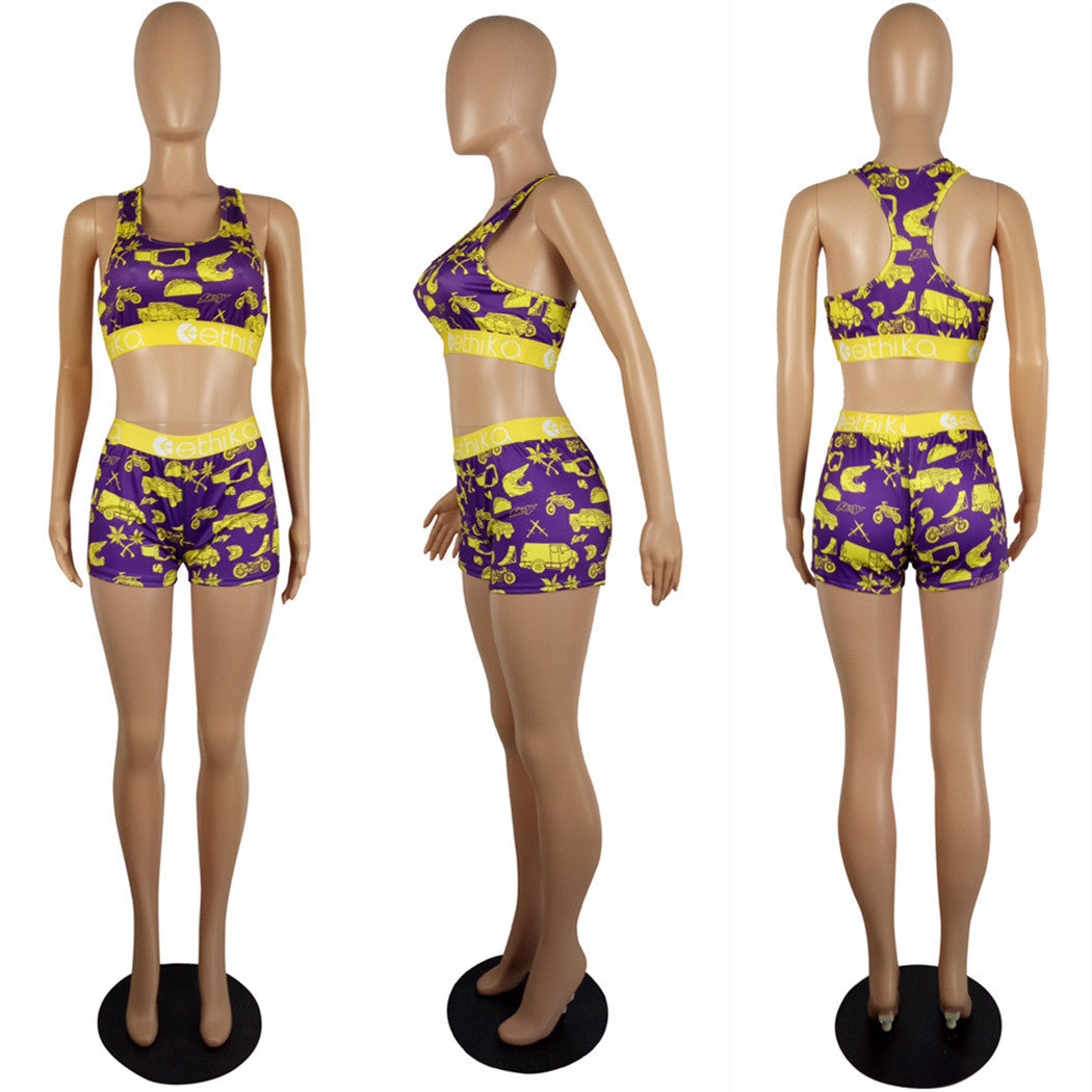 Women Summer Cartoon Printed Top and Shorts Two-piece Set 21