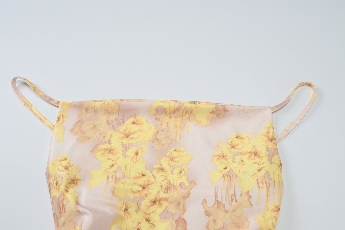 Summer women's sexy chic printed strap slit ruffle long dress 10