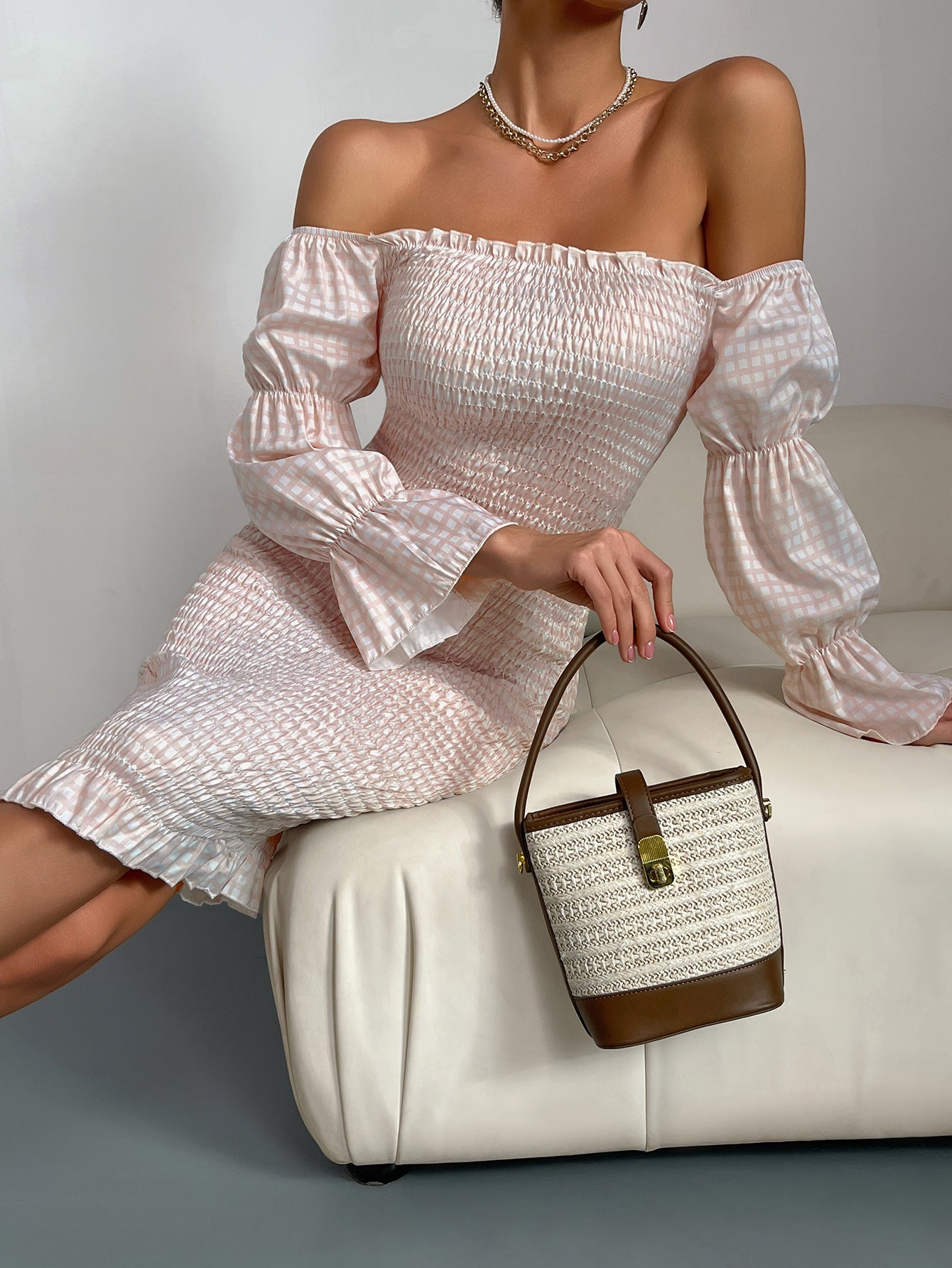 Women Elegant Party Summer Sexy Off Shoulder Long-sleeved Dress 7