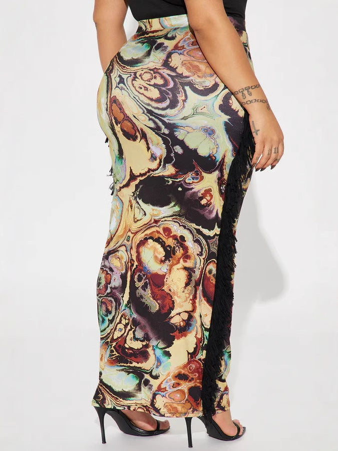 Women spring Summer sexy tassel lace print skirt 5