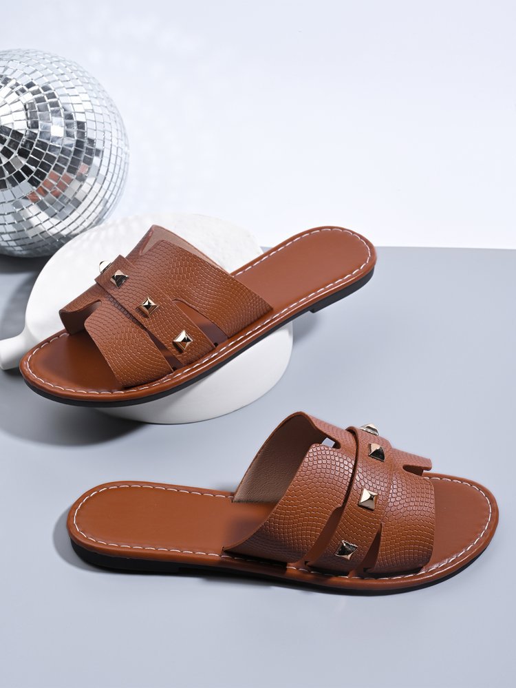 Plus Size Women's Solid Color Summer Flat Slippers Casual Open Toe Sandals 11