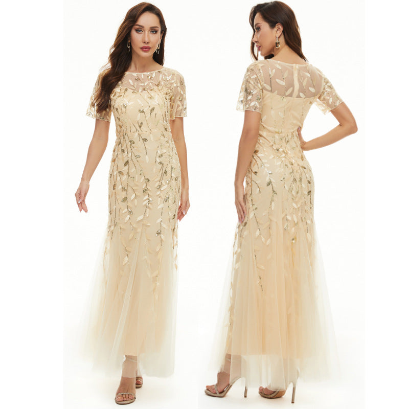 Sequin Dress Fashion Short Sleeve Slim Bridesmaid Dress Luxury Formal Party Evening Dress Long Mermaid Dress