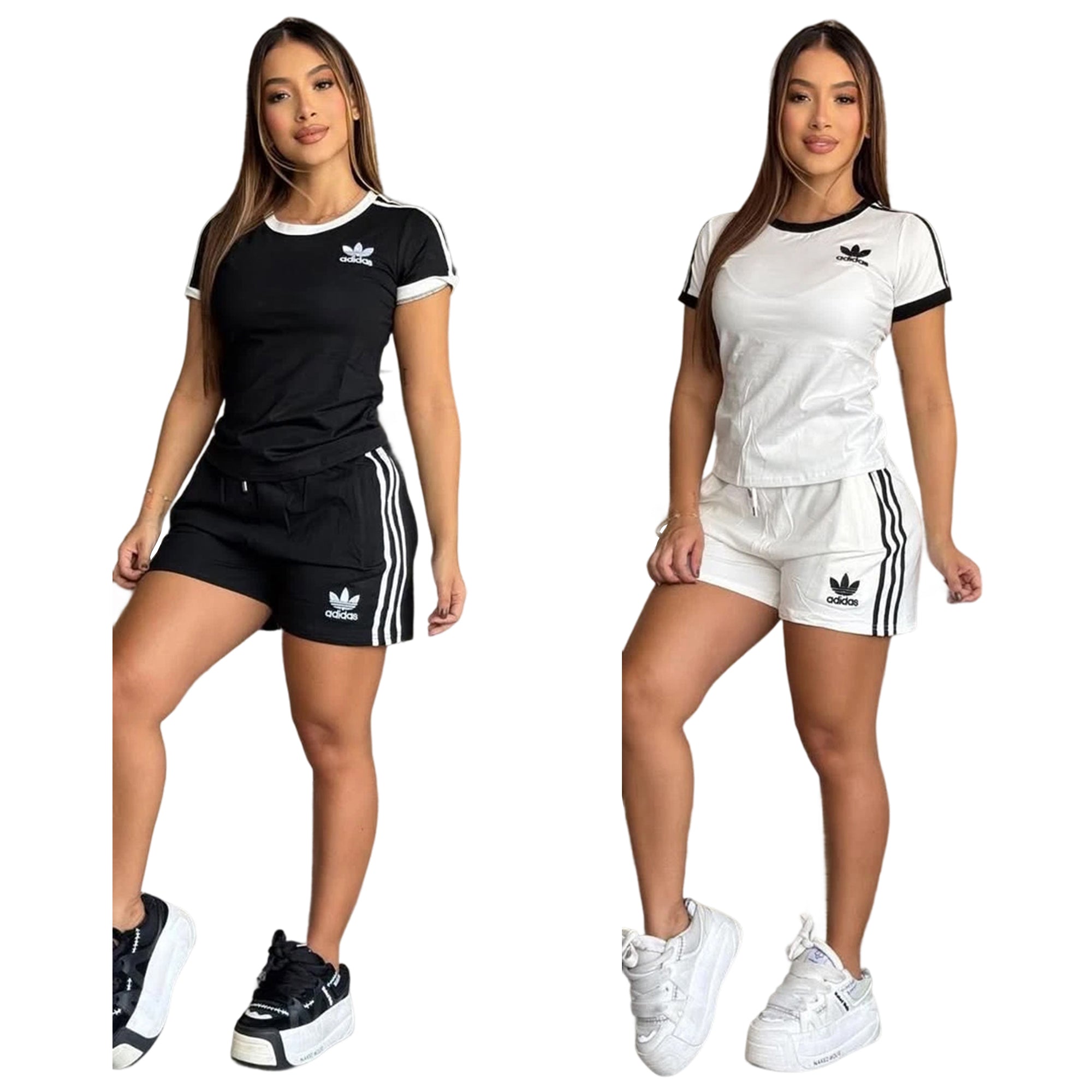 Women casual summer pocket embroidery sports striped short-sleeved top and shorts two-piece set 9