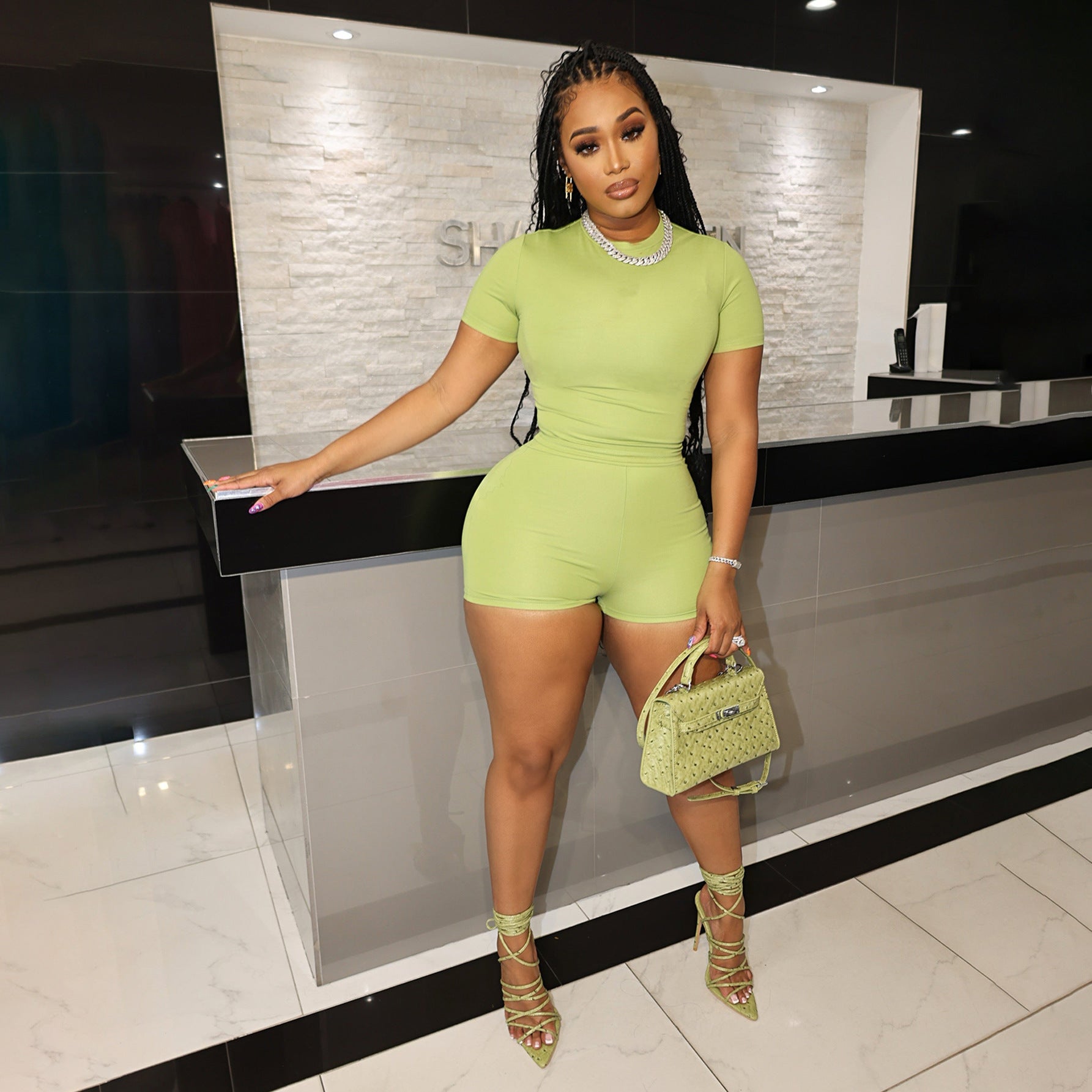 Summer solid color sports Casual short-sleeved shorts two-piece set 4