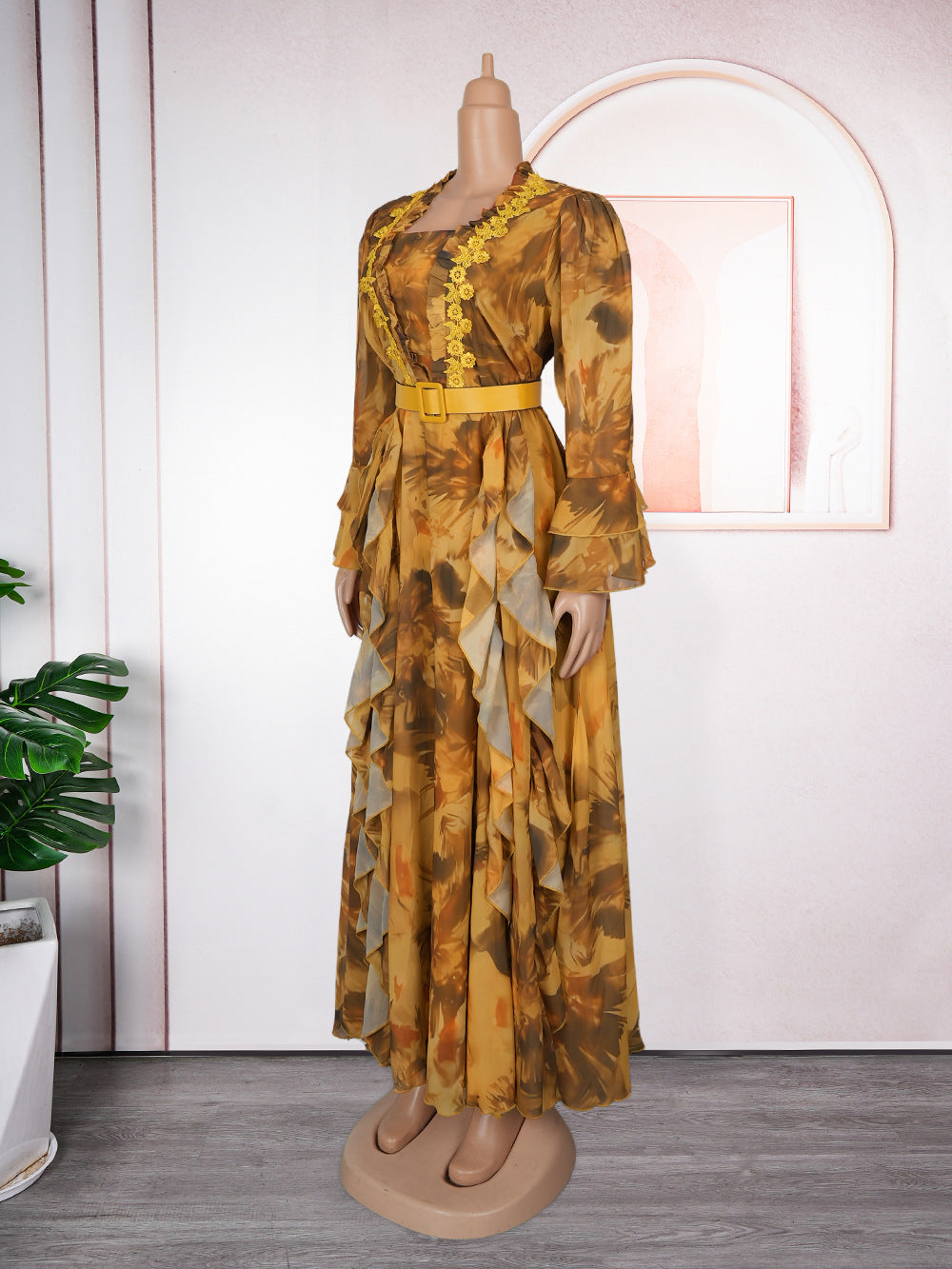 African Ruffled Printed Long DressFashionable Plus Size Wear for Women 8