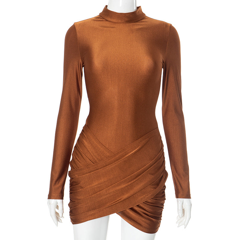 Women solid autumn long-sleeved Patchwork Lace-Up dress 6