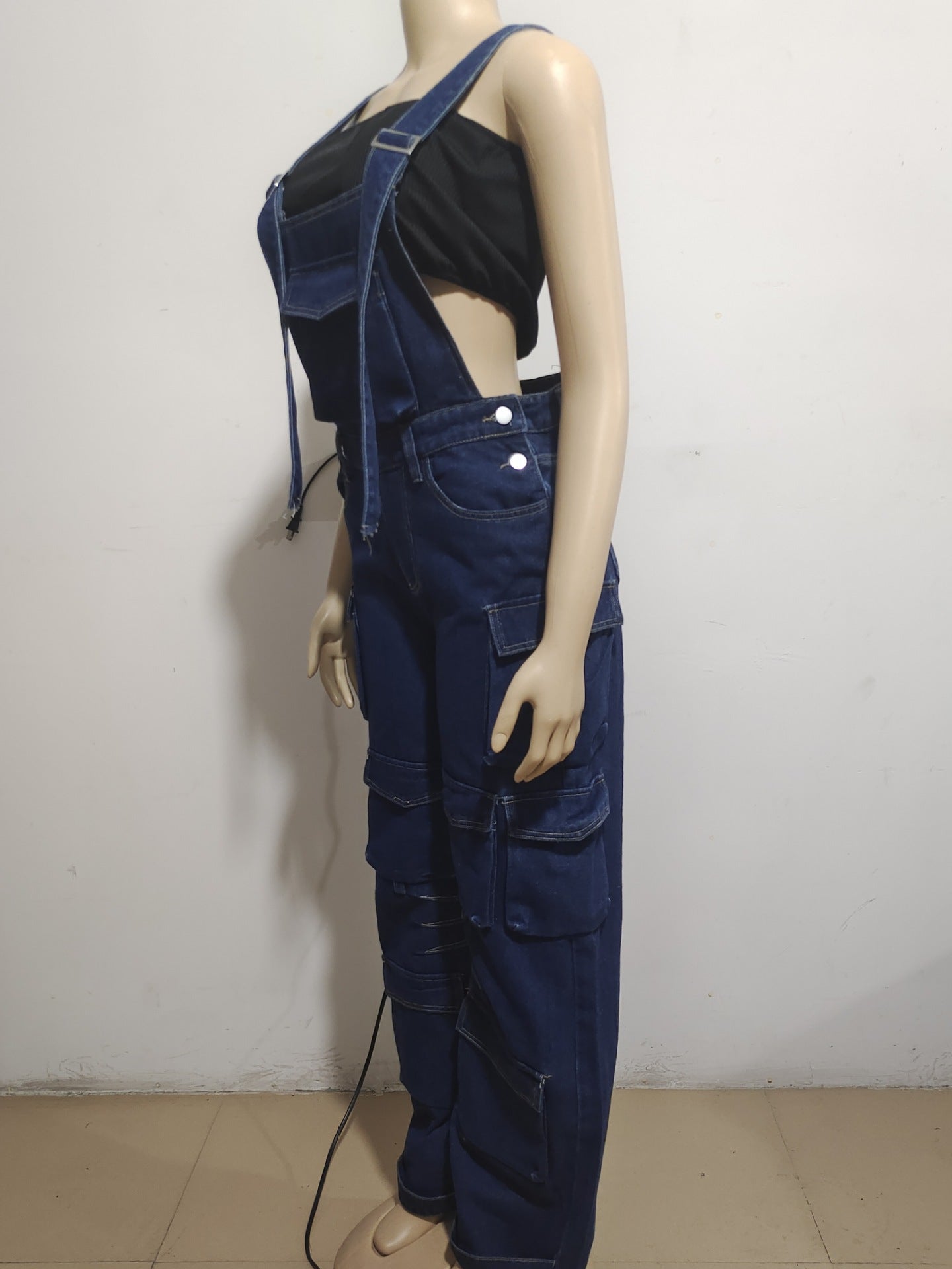 Women Loose Denim Pocket Jumpsuit 10