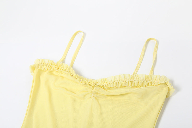 Women Sexy Backless Mesh Suspender Solid Dress 17