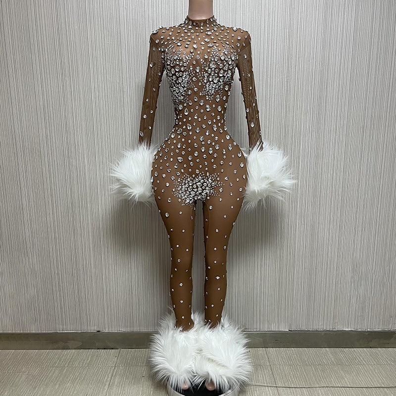 Women Sexy Style Fluffy Mesh See-Through Jumpsuit 19