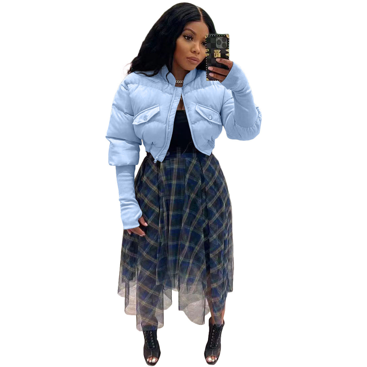 Women'S Fashion Casual Cotton Padded Jacket Stylish Patchwork Rib Coat 13