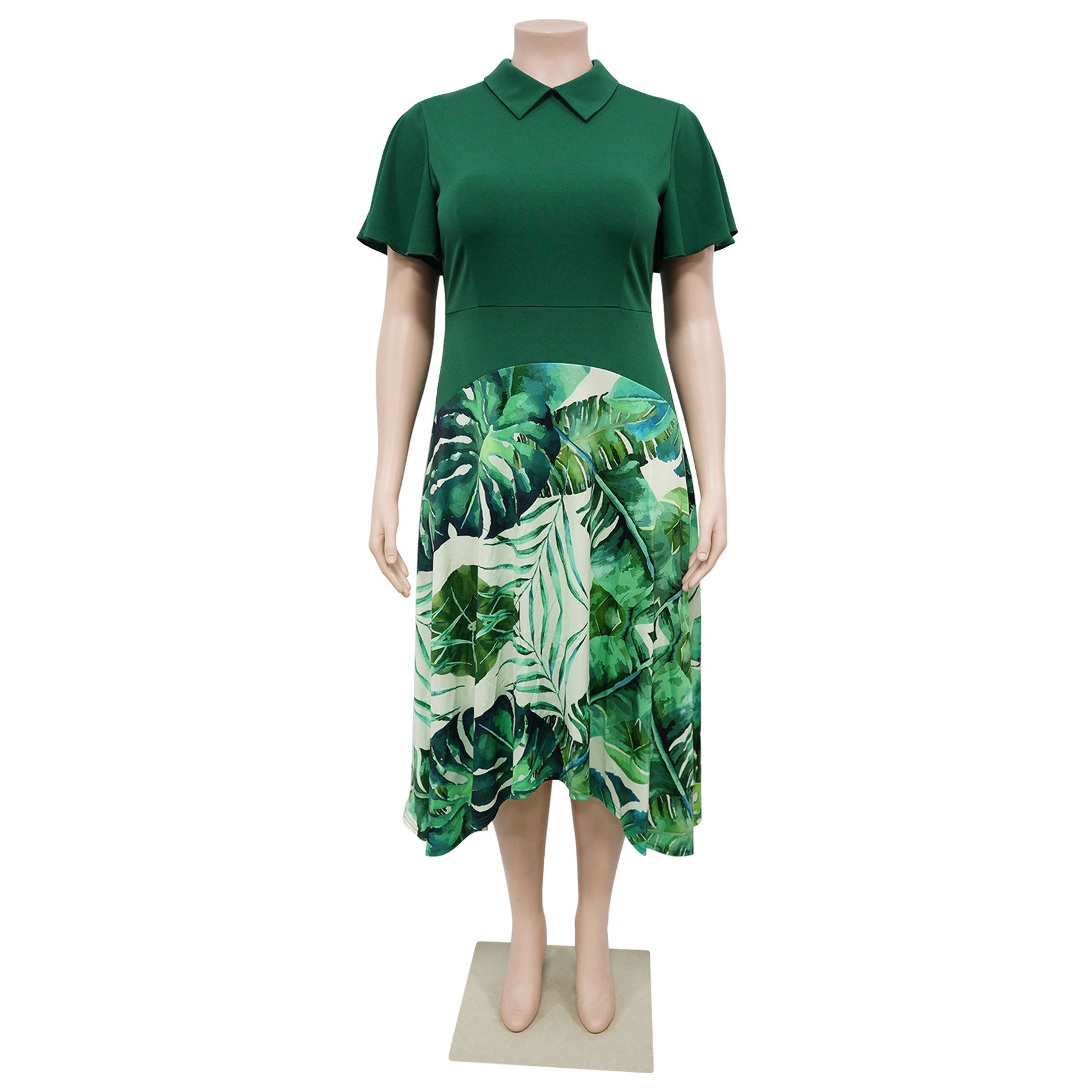 Summer Women's Chic Turndown Collar Ruffle Sleeve African Plus Size Dress 13