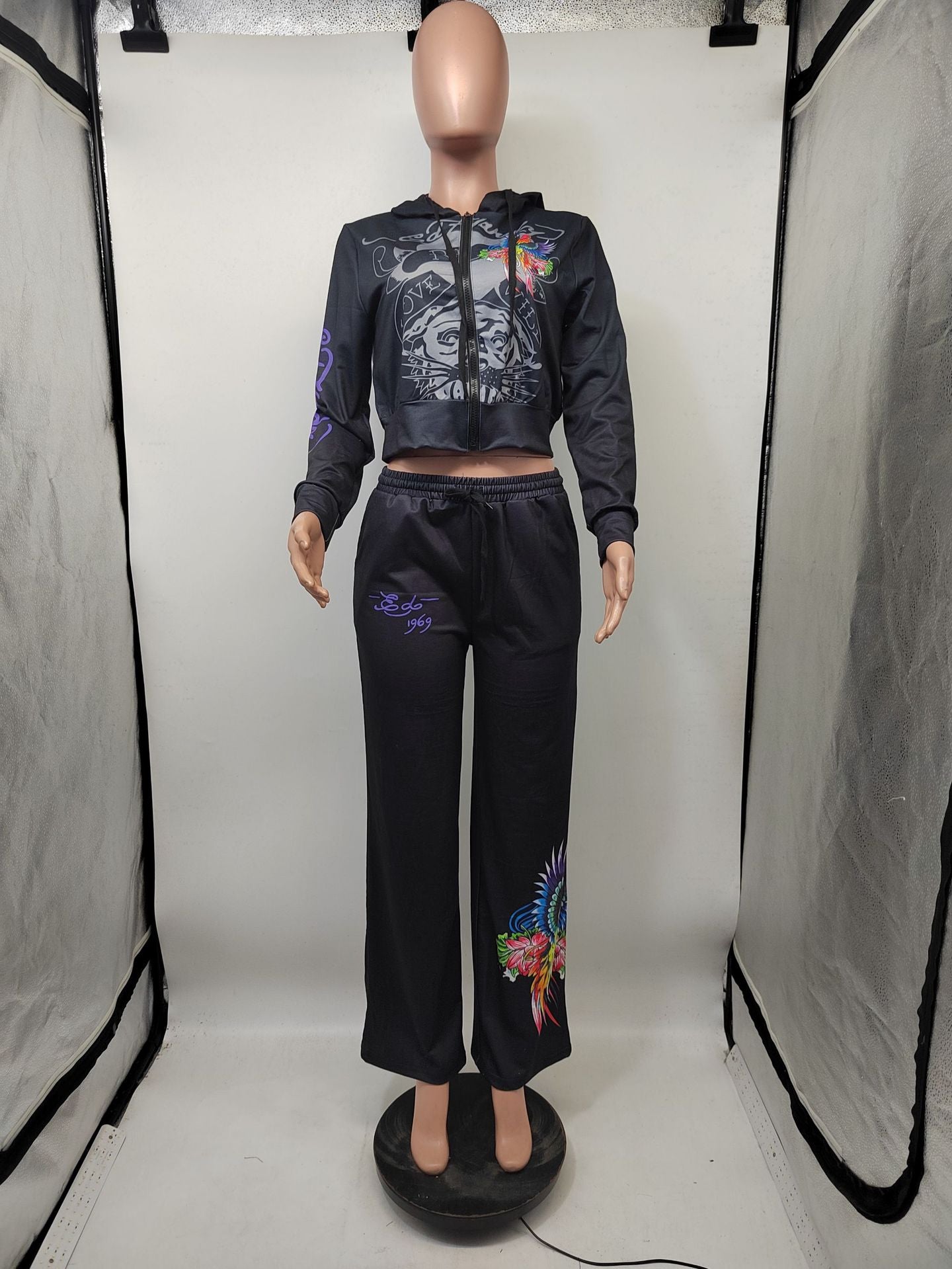 Women's Fashion Positioning Print Hoodies Casual Pants Two Piece Set 13