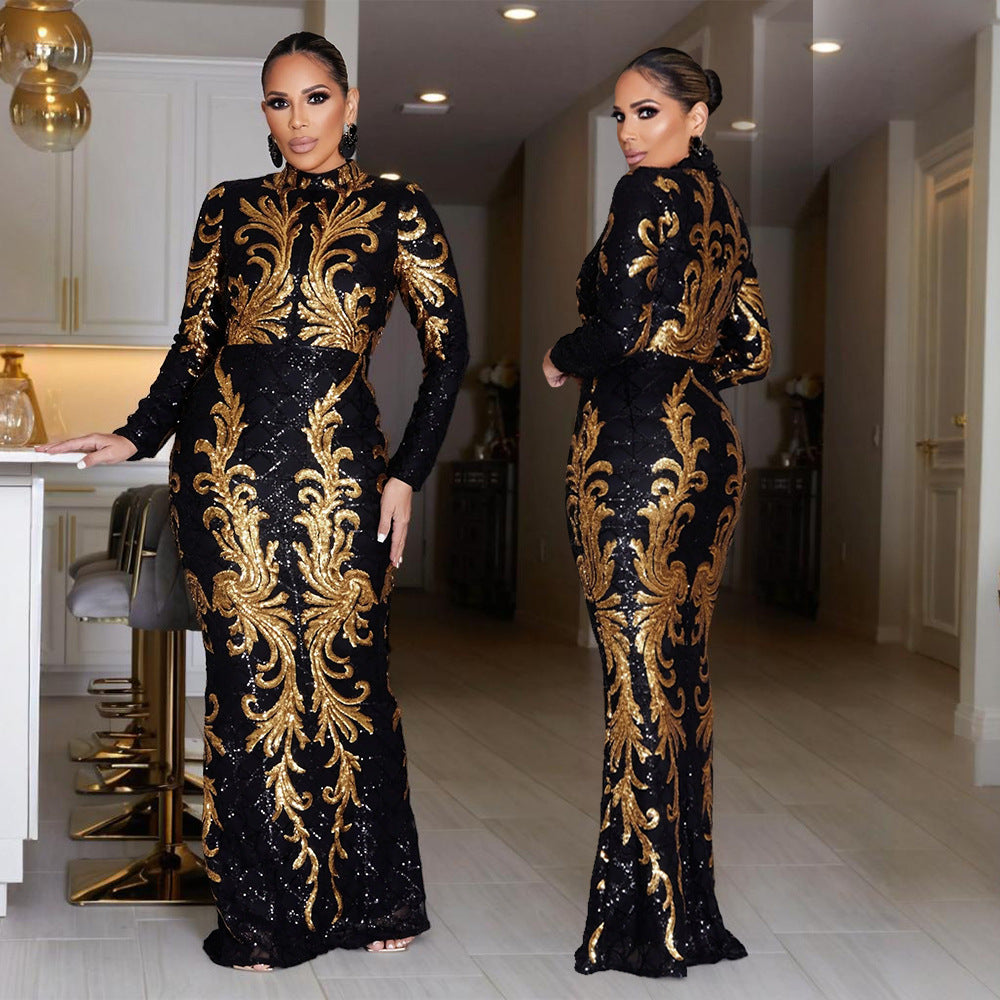 Women Sequin Long Sleeve Bodycon Fishtail Dress 3